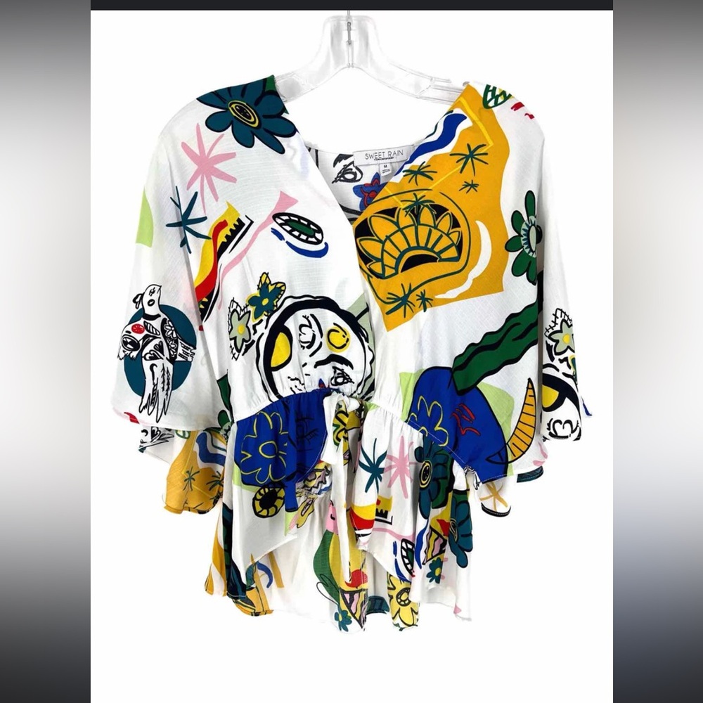Sweet Rain Multicolor Abstract Print Blouse Poncho